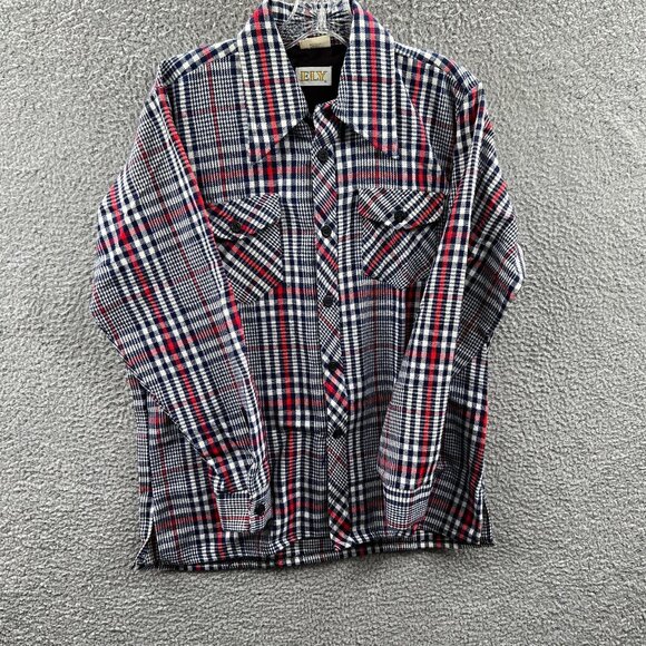 Ely Mens Western Shirt Medium Blue Plaid Chore Shacket Cowboy Ranch USA VTG 70s - Picture 1 of 9